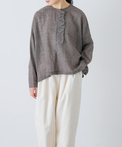 かぐれ ブラウス シャツ ウールワイドフリルプルオーバー レディース