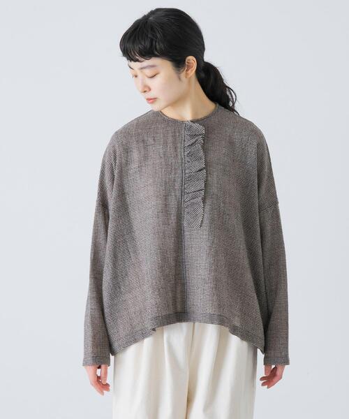 かぐれ ブラウス シャツ ウールワイドフリルプルオーバー レディース