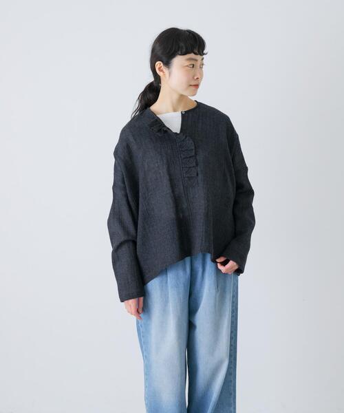 かぐれ ブラウス シャツ ウールワイドフリルプルオーバー レディース