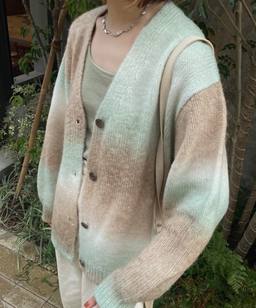 「nemne store」 ニットカーディガン MEDIUM ピンク レディース_画像2