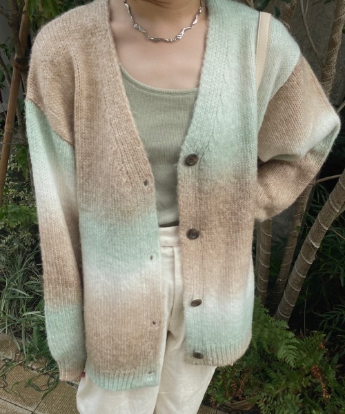 「nemne store」 ニットカーディガン MEDIUM ピンク レディース_画像5