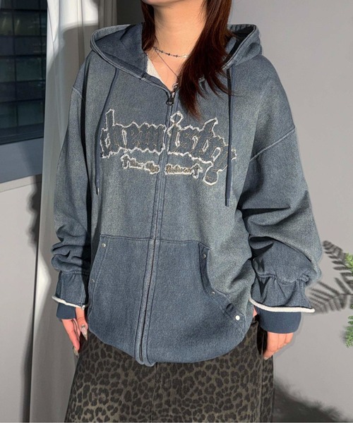 パーカー 「26SS」デニムプリント加工ジップパーカー メンズ