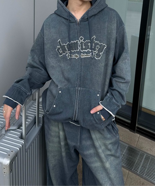 パーカー 「26SS」デニムプリント加工ジップパーカー メンズ