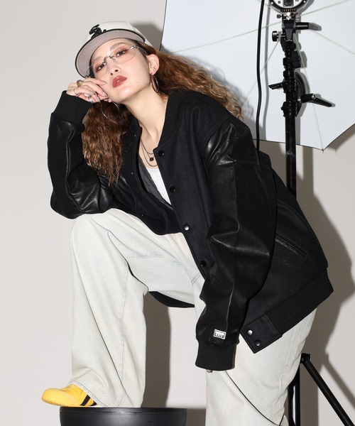 プロクラブ　スタジャン　2XL　ブラック　フェイクレザー PRO CLUB（プロクラブ） スタジャン バーシティジャケット メンズ