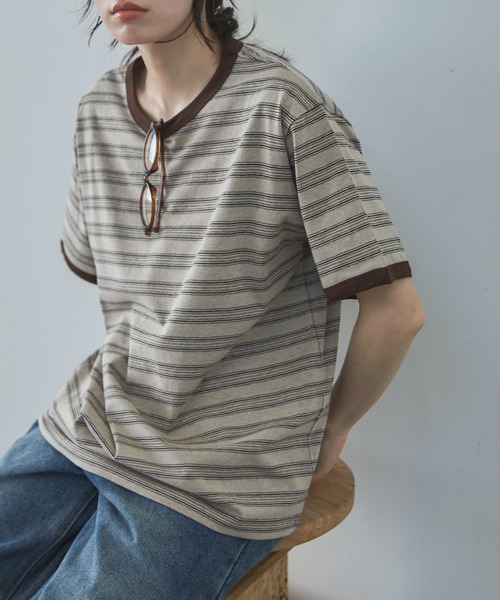feepur（フェピュール） tシャツ 半袖 マルチボーダーオーバーリンガー