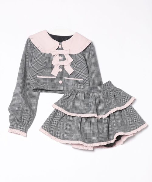 alain manoukian ♡ セットアップ　フリル　グレー　チェック MA*RS】【2点SET】クロス刺繍3段フリルセットアップ - グレー size-F