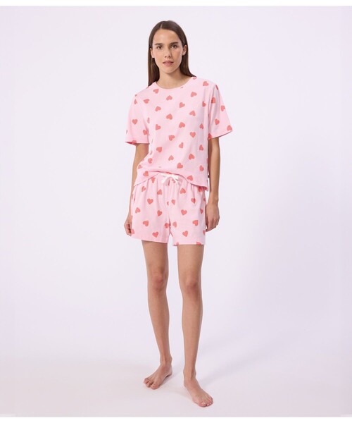 プチバトー　レディース　ハートプリントパジャマ PETIT BATEAU（プチバトー） パジャマ ルームウェア ハートプリント