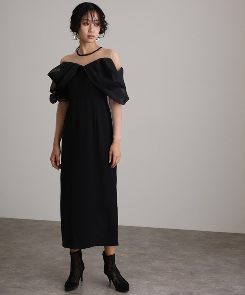 「atlo」 「PourVous」7分袖ワンピース M ブラック レディースの画像