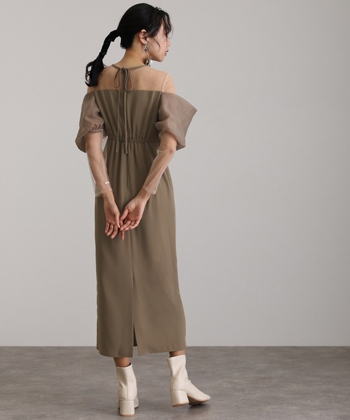 「atlo」 「PourVous」7分袖ワンピース M ブラック レディースの画像