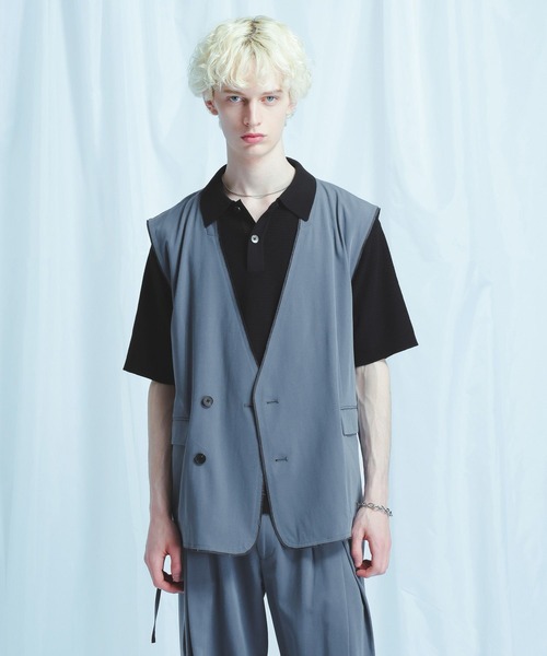 HARE ベスト パンツ セットアップ ブルーグレー HARE（ハレ） ベスト ジレ 「SET UP対応 接触冷感」カットオフベスト