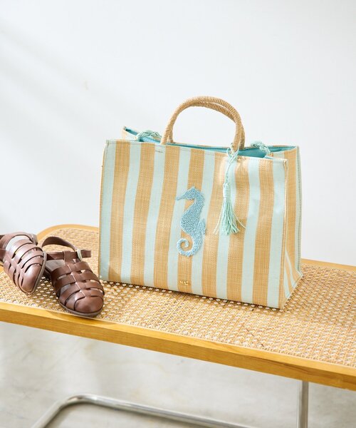 【美品】ear PAPILLONNER/ストライプトートバッグ ear PAPILLONNER（イア パピヨネ） トートバッグ 「NALI」ストライプ