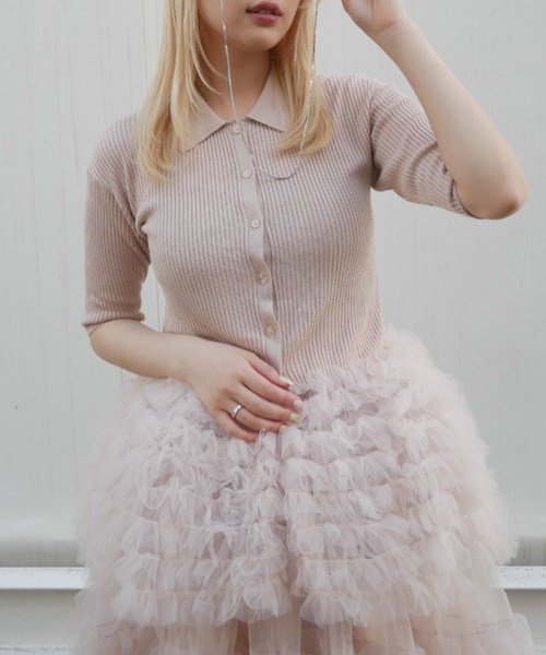 HONEY MI HONEY（ハニーミーハニー） カーディガン 半袖 tulle peplum