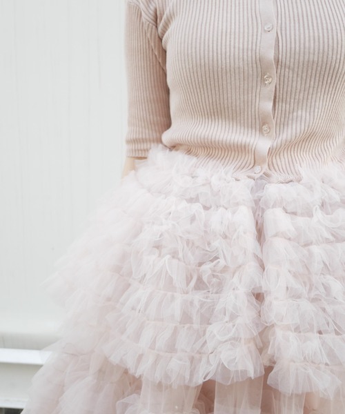 HONEY MI HONEY（ハニーミーハニー） カーディガン 半袖 tulle peplum