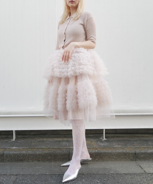 HONEY MI HONEY（ハニーミーハニー） カーディガン 半袖 tulle peplum