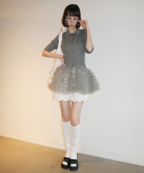 HONEY MI HONEY（ハニーミーハニー） カーディガン 半袖 tulle peplum