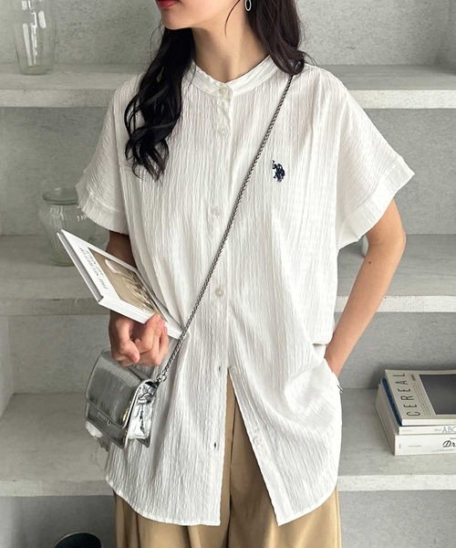 「U.S. POLO ASSN.」 半袖ブラウス MEDIUM ネイビー レディース_画像2