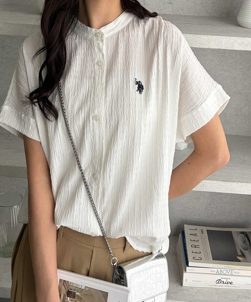 「U.S. POLO ASSN.」 半袖ブラウス MEDIUM ネイビー レディース_画像7
