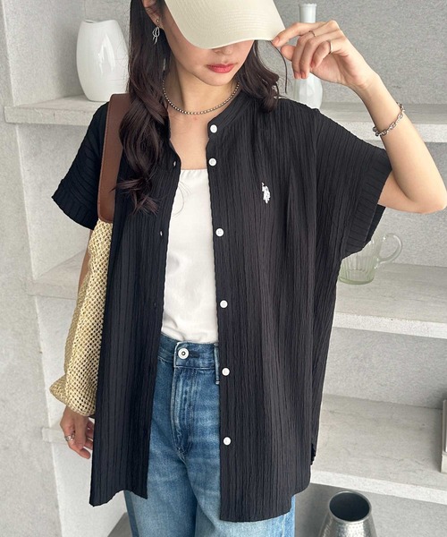 「U.S. POLO ASSN.」 半袖ブラウス MEDIUM ネイビー レディース_画像8
