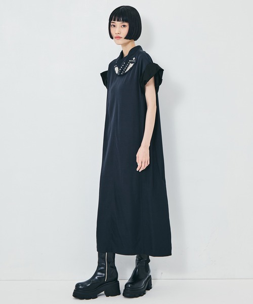 トーガ プルラ TOGA PULLA レイヤード ワンピース ブラック 36 TOGA PULLA（トーガ プルラ） ワンピース 半袖 「TOGA PULLA