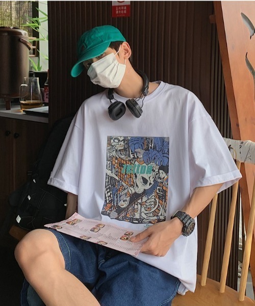 スカル プリント Tシャツ ウオッシュ加工 肩落ち ユニセックス MGV tシャツ Tシャツ スカルプリントTシャツ : ZOZOTOWN Yahoo