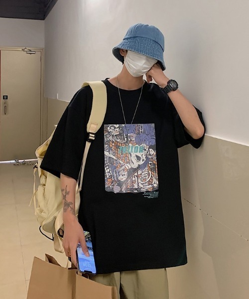 【関税込】 スカルプリントマンツーマンTシャツ-ブラック ブラック コムデギャルソン フィリップパゴウスキープリント-A-T