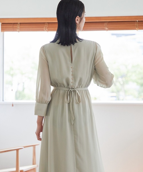 niana パーティードレス　パフスリーブ　Lサイズ niana（ニアナ） ドレス バックデザインパフスリーブミモレ丈