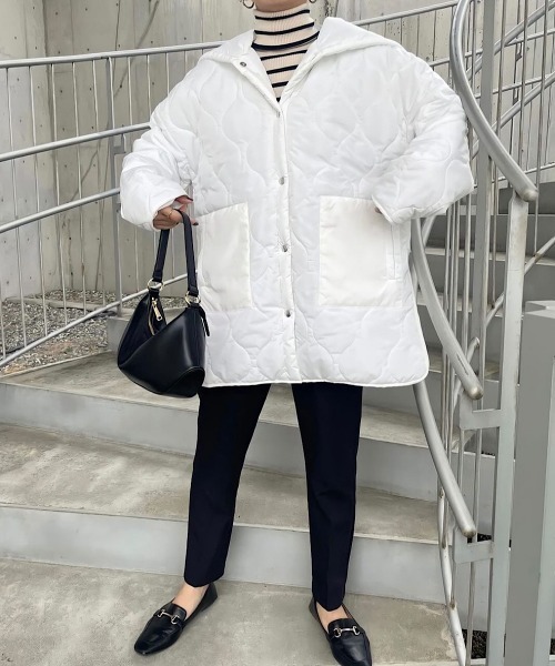 andme コート アウター オーバーサイズ2wayキルティングジャケット