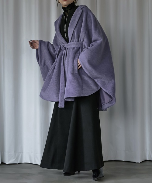 Ezick ポンチョ Multi-fit シャギーミックスポンチョコート