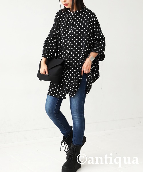 antiqua ブラウス シャツ マニッシュドット柄シャツ レディース
