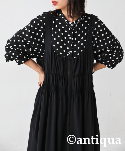 antiqua ブラウス シャツ マニッシュドット柄シャツ レディース