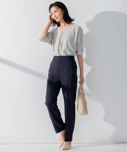 23区 タックディテールプルオーバー ストライプ カットソー 38 新品 23区 tシャツ 「洗える」タックディテールプルオーバー