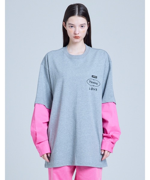 tシャツ 「Little Sunny Bite」 fake layered long tee レディース メンズ