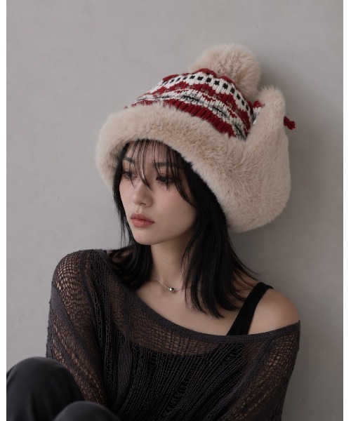 ニット帽 ニットキャップ 「HIKA」イヤーフラップ付きジャガードCAP
