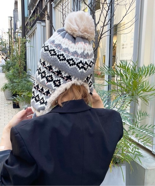 ニット帽 ニットキャップ 「HIKA」イヤーフラップ付きジャガードCAP