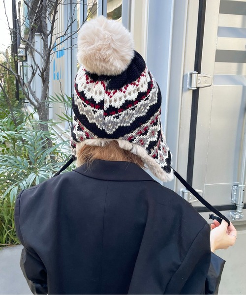 ニット帽 ニットキャップ 「HIKA」イヤーフラップ付きジャガードCAP