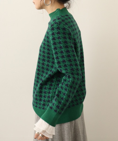 新品★ノーソーイングニット　ハイネック　モスグリーン　ゆったり設計 chiaro ニット セーター 千鳥ハイネックニット レディース