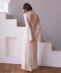 【美品】AKTE レースラインワンピース ブラック AKTE ワンピース オープンバックフレアスリーブレースワンピース