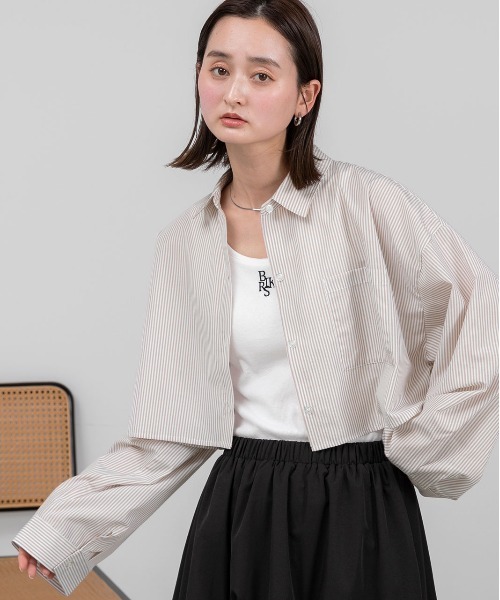 ストラ新品⭐️洗える❗️ショートシャツストライプジャケットカーディガンラメブラウス シャツ・ブラウス | SEKIMIKI Online