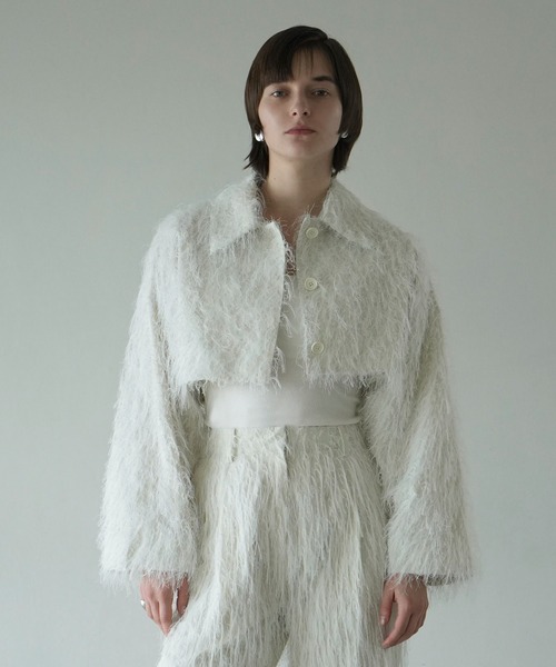 【美品】 クラネ ノーカラーブルゾン ショート丈コート CLANE（クラネ） コート アウター FRINGE SHORT JACKET レディース