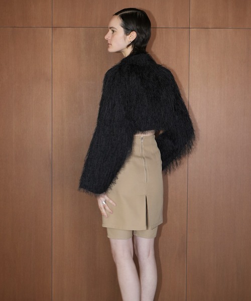【美品】 クラネ ノーカラーブルゾン ショート丈コート CLANE（クラネ） コート アウター FRINGE SHORT JACKET レディース