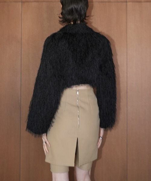 【美品】 クラネ ノーカラーブルゾン ショート丈コート CLANE（クラネ） コート アウター FRINGE SHORT JACKET レディース