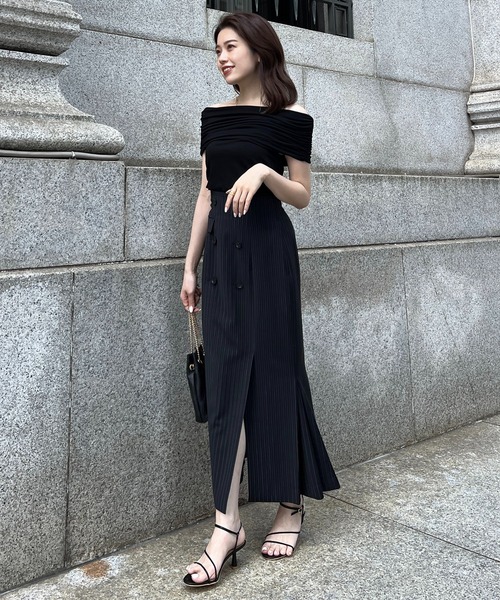 スカート ダブルボタンペンシルスカート レディース : 82874971  