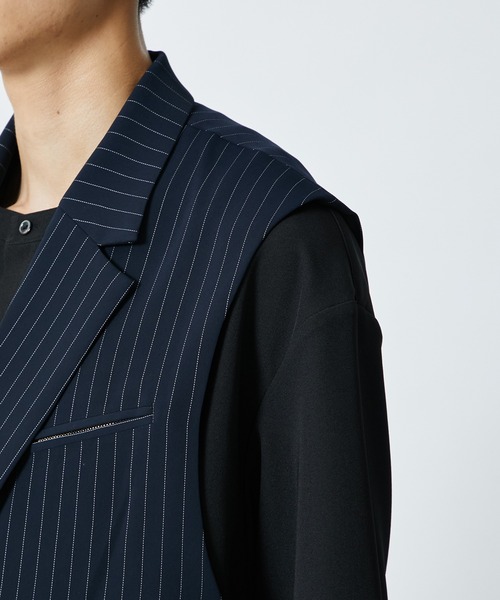 CULLNI ベスト STUDIOUS別注 NOSLEEVE STRIPE JACKET メンズ