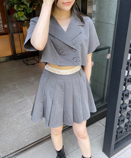 アリサナ 女の子 グレー ダブルボタン セットアップ スカート