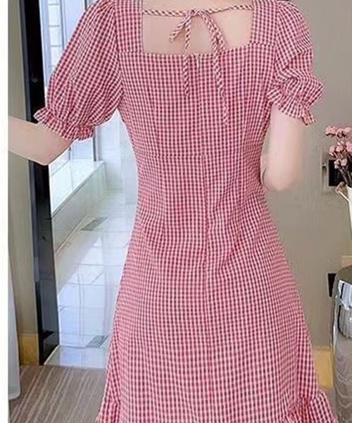 gossip!ロサンゼルス ワンピース 半袖 スクエアネック ギンガム