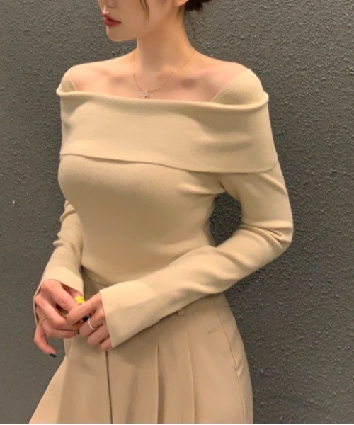 ニット セーター Melty tulle off-shoulder トップス レディース N.s ニット セーター オフショルニットトップス レディース