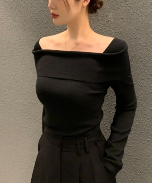 ニット セーター オフショルダーニット レディース HANNE ニット セーター オフショルダーニットトップス