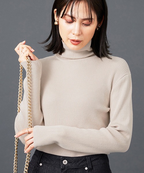 ニット セーター リブニットタートルネックプルオーバー レディース | BELLUNA PLUS | 01