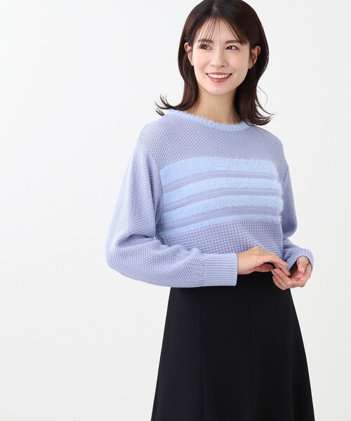 ニット セーター 「SALE／洗える」フェザーボーダーニット レディース Reflect ニット セーター 「SALE／洗える」フェザーボーダー