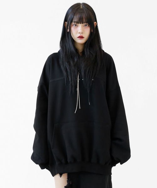 美品　ミンソビ　ビッグシルエットロングコート　フード付き　ブラック　ユニセックス minsobi（ミンソビ）の「ユニセックス ジップアップパーカー ビッグ